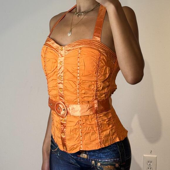 Orange Sequined Top with Belt L - Picture 2 of 5